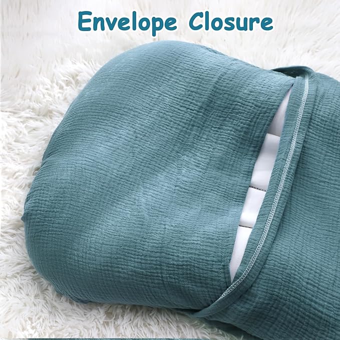 Hooyax Baby Lounger Cover 2 Pack - 100% Muslin Cotton Newborn Lounger Pillow Covers Only, Soft Breathable Infant Lounger Cover with Reinforced Stitching, Fits Most Standard Baby Loungers (Blue Ginger)