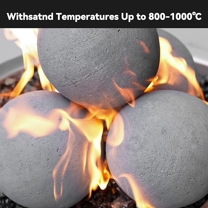 Skyflame 6-inch Ceramic Balls, 4 Pack Gray Round Fire Stones for Natural/Propane Indoor/Outdoor Fire Pits/Fireplaces/Fire Bowls Accessory