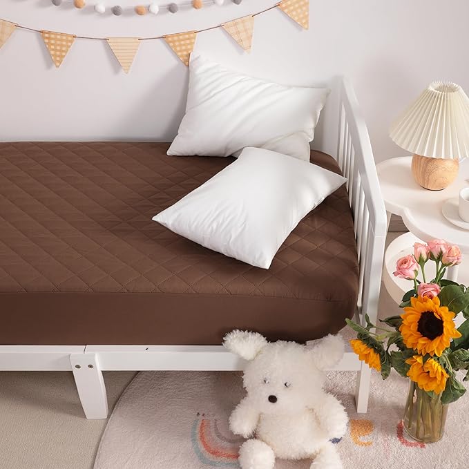 NTBAY 2 Pack Waterproof Crib Mattress Protector, Quilted 28"x52" Toddler Fitted Sheet - Machine Washable - Soft and Breathable Mattress Pad Cover for Crib, Nursery, Daycare, Cot, Brown