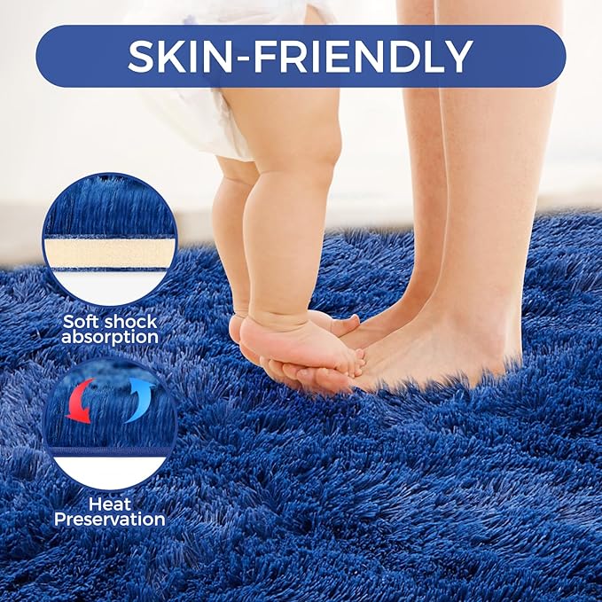 Ultra Soft Rug for Living Room, 4X6 Fluffy Shag Area Rug for Bedroom, Modern Shaggy Carpets Fuzzy Rug for Teens Dorm Nursery Home Decor Aesthetic, Upgrade Anti-Skid Durable, Blue