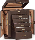 AKOZLIN 360° Rotating Jewelry Box 6-Tier Organizer Functional 360° Rotating Jewelry Storage Case for Women Girls Ring Necklace Earring Bracelet Holder with Mirror Brown