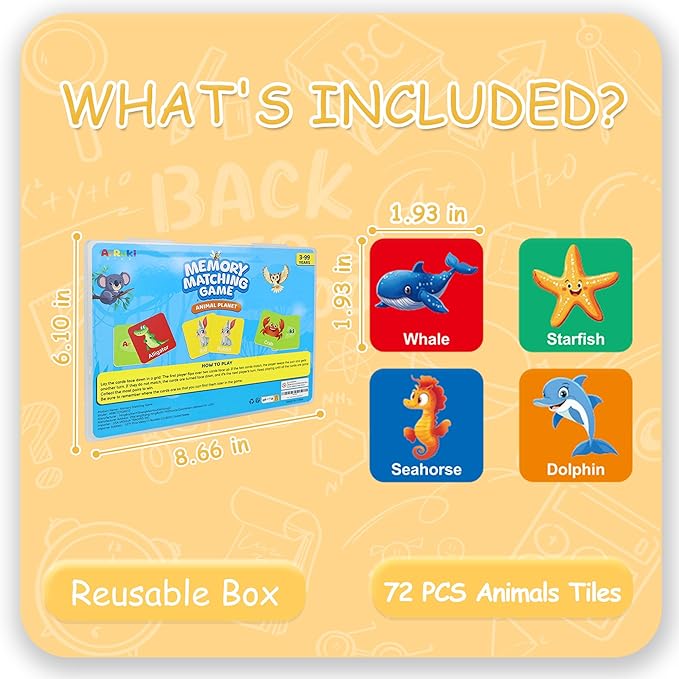 72 PCS Animals Memory Matching Game for Kids, Animal Theme Memory Game for Toddlers, Memory Cards Concentration Game for Ages 3 and Up