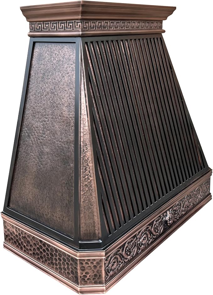 CT Copper Tailor Copper Vent Hood Island Mount,48'' W,48''H, 1150 CFM Exhaust Fan,Stainless Steel Vent,LED Light,Dishwasher-Safe Baffle Filters,Light Hammered-Medium Patina,VH14TA2L