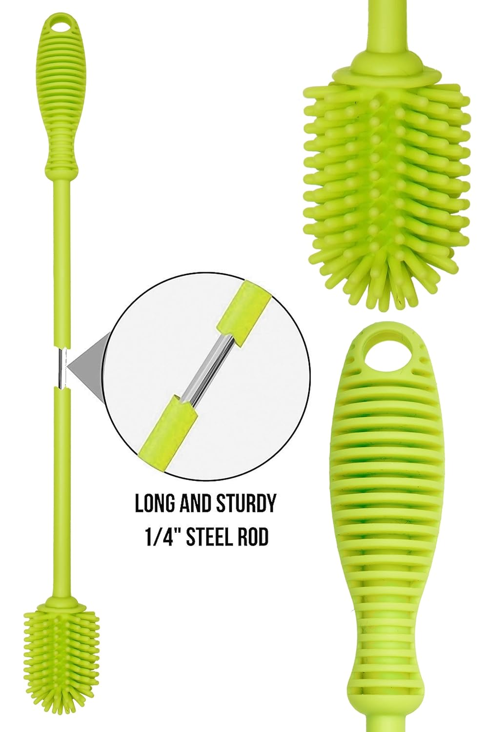 A-Brush Silicone Bottle Cleaner Brush, Flexible, Long Handle - Water Bottle Cleaner, Baby Bottle Nipple Brush for Plastic & Glass, BPA-Free Dish Washing Brush A2S Protection
