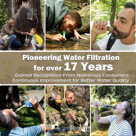 Miniwell L630 Portable Water Filter with Upgraded Vacuum Packaging - 25 Year Storage, Long Lasting and Versatile Usage Options, 2 Pack Filter and 1L Bottles