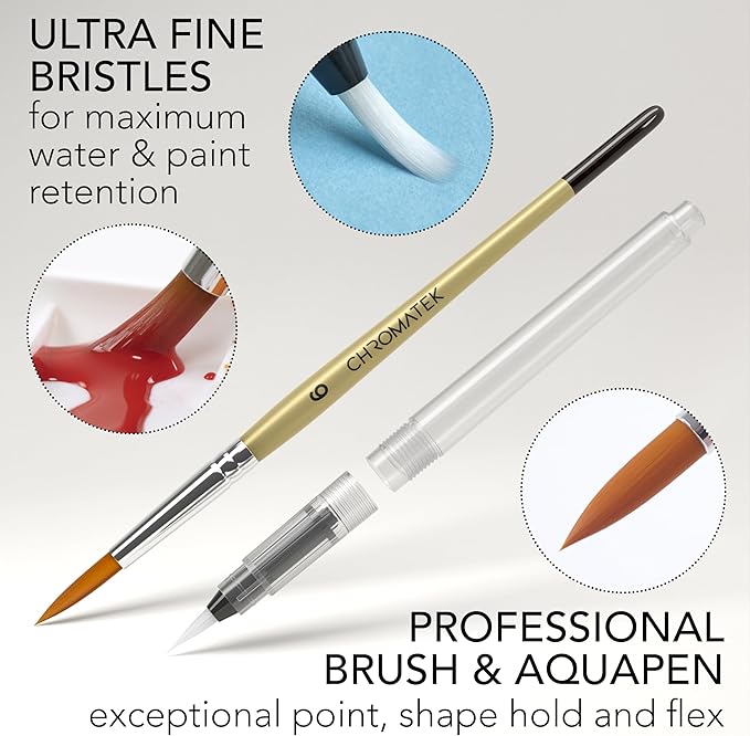CHROMATEK Watercolor Paint Set – 128 Vibrant Colors for Artists & Beginners with Palette – Includes Metallic, Fluorescent, Pastel & Opaque Shades, Brushes, Pad, Swatch Sheets & Travel Case