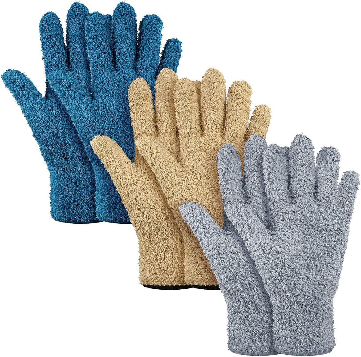 Patelai 3 Pairs Microfiber Plant Dusting Gloves Leaf Cleaning Gloves for Indoor Plants, Blinds, Furniture, House(Large,Dark Blue, Gray, Khaki)