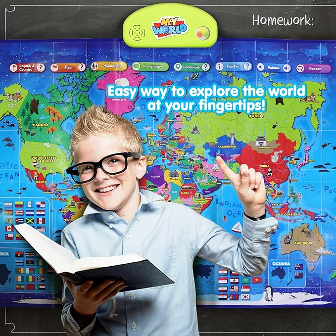 BEST LEARNING i-Poster My World Interactive Map - Educational Talking Toy for Kids of Ages 5 to 12 Years Old