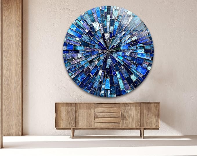 My Photostation.com 15.8''(40cm) Diameter Radiant Mosaic Burst Round Glass Wall Art Tempered Glass Printing Wall Decor Large Wall Art Wall Hangings