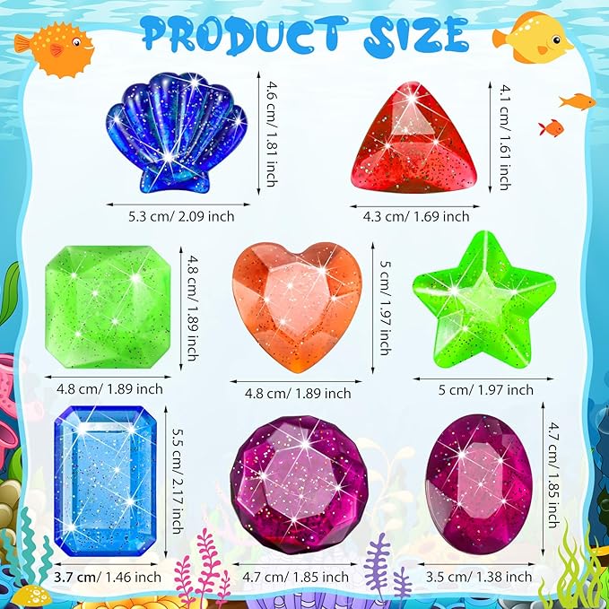 Zhanmai 16 Pcs Diving Gems Bath Toys Pool Sinking Diving Toys Crystals Summer Underwater Diamond for Kids Underwater Gemstone Swimming Training Gift Water Pool Games