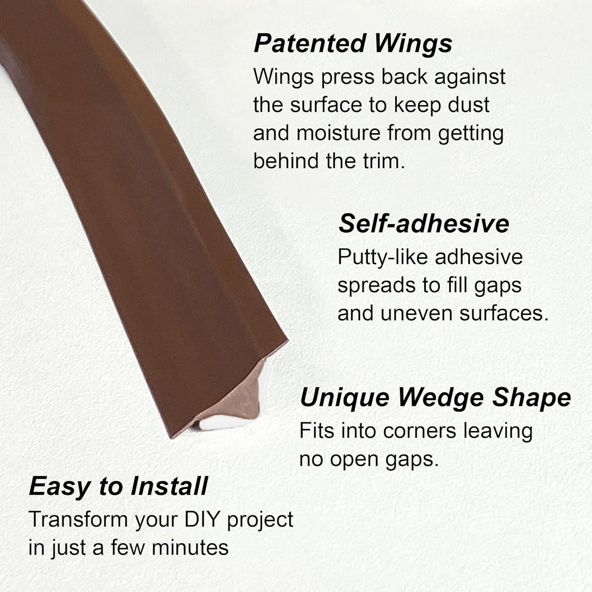 InstaTrim The Original Flexible Trim - 50ft Dark Brown 3/4" Wide Caulk Tape - Adhesive Trim with Many Uses Including Caulking for Bathtubs, Sinks, Counters, Tile, Floors - Made in USA