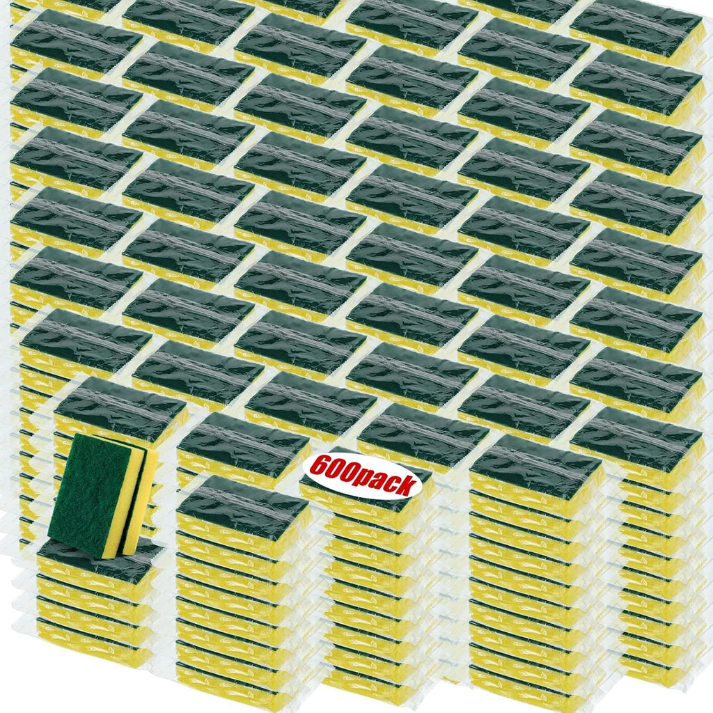 Tanlade 600 Pcs Individually Wrapped Dishwashing Sponge Bulk Non Scratch Scrub Sponges Kitchen Scouring Pad for Household Cleaning Rental Dishes Hotel Apartment Car (Yellow, Green)