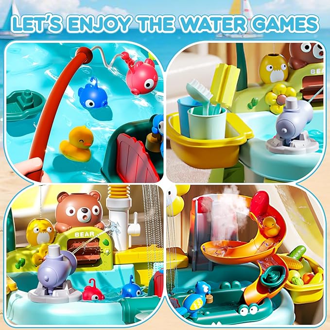2026 Upgraded Toddler Sand Water Table Toy with Electric Water Pump, Kids Sand Water with Faucet/Play Food Accessories/Fishing Toy, Kitchen Play Sink Toys for Girl Boy Age 3+ (Blue)