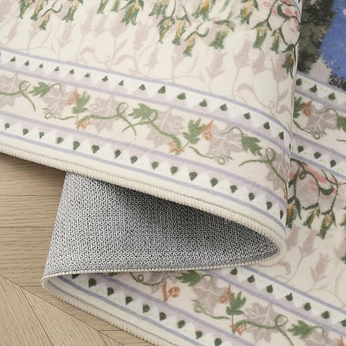 Runner Rug Impressionist-Style Vintage Kitchen Rugs Non Slip Washable Soft Carpet Runner for Kitchen Laundry Bedroom Bathroom, Beige