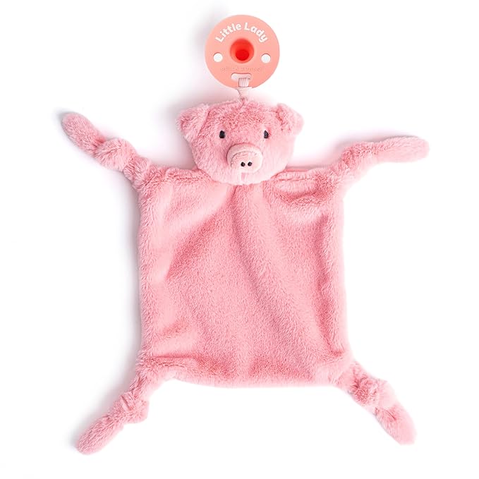 Pacifier Holder with Detachable Pacifier by Bella Tunno, Soft Animal Lovey Snuggle Toy Attaches to Teethers, Baby Gift for Newborn Boys and Girls, Babies 0+ Months, Pig