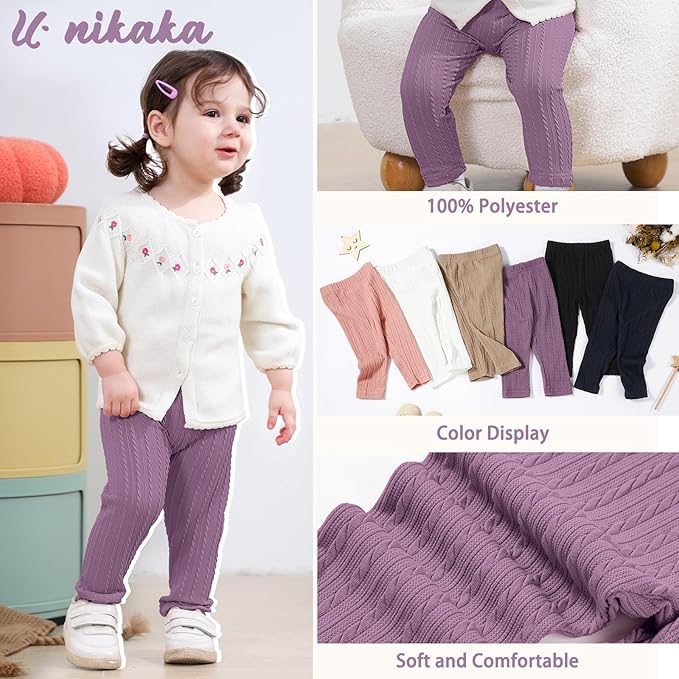 U·nikaka Toddler Baby Girls Pants Ribbed Infant Pants Leggings Toddler Baby Girl Bottoms Leggings 2 Packs
