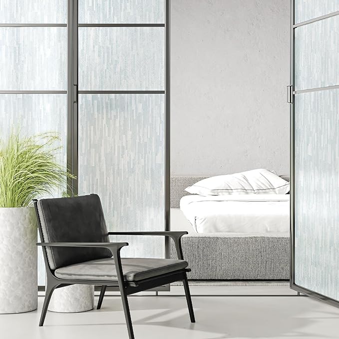 rabbitgoo Window Privacy Film, Frosted Glass Window Film Static Cling Covering, Non Adhesive Privacy Clings Vinyl, Removable Frosting Sticker for Home Decoration, White, 17.5 x 118.1 Inches