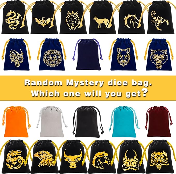 QMAY Polyhedral Dice - 48PCS Mystery Dice Set, Various Styles, Random D&D Dice Patterns & Dice Bag, 6 Mystery Bags, DND Gifts, Suitable for Dungeons and Dragons, RPG, MTG,Role Playing Table Game