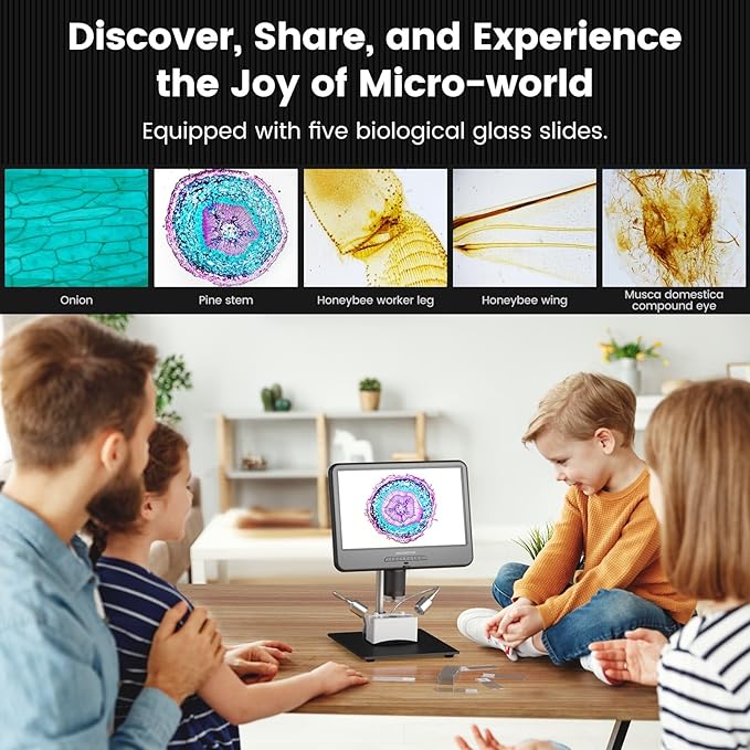 Andonstar AD210 10.1 Inch LCD Digital Microscope for Adults, Soldering Microscope for Electronics Repair, Coin Microscope Camera Full View for Error Coins with Light, Biological Slides Kit, 32G Card