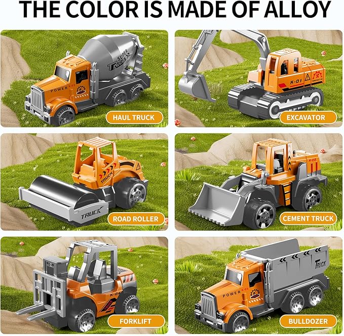 Construction Trucks Toy Set with Play Mat, Carrier Truck Play Vehicles Set for 3 4 5 6 Years Old Boys Kids, Die-Cast Car Toy for Toddlers 3-4 Years, Birthday Gifts Toys for 3-9 Year Old Boys