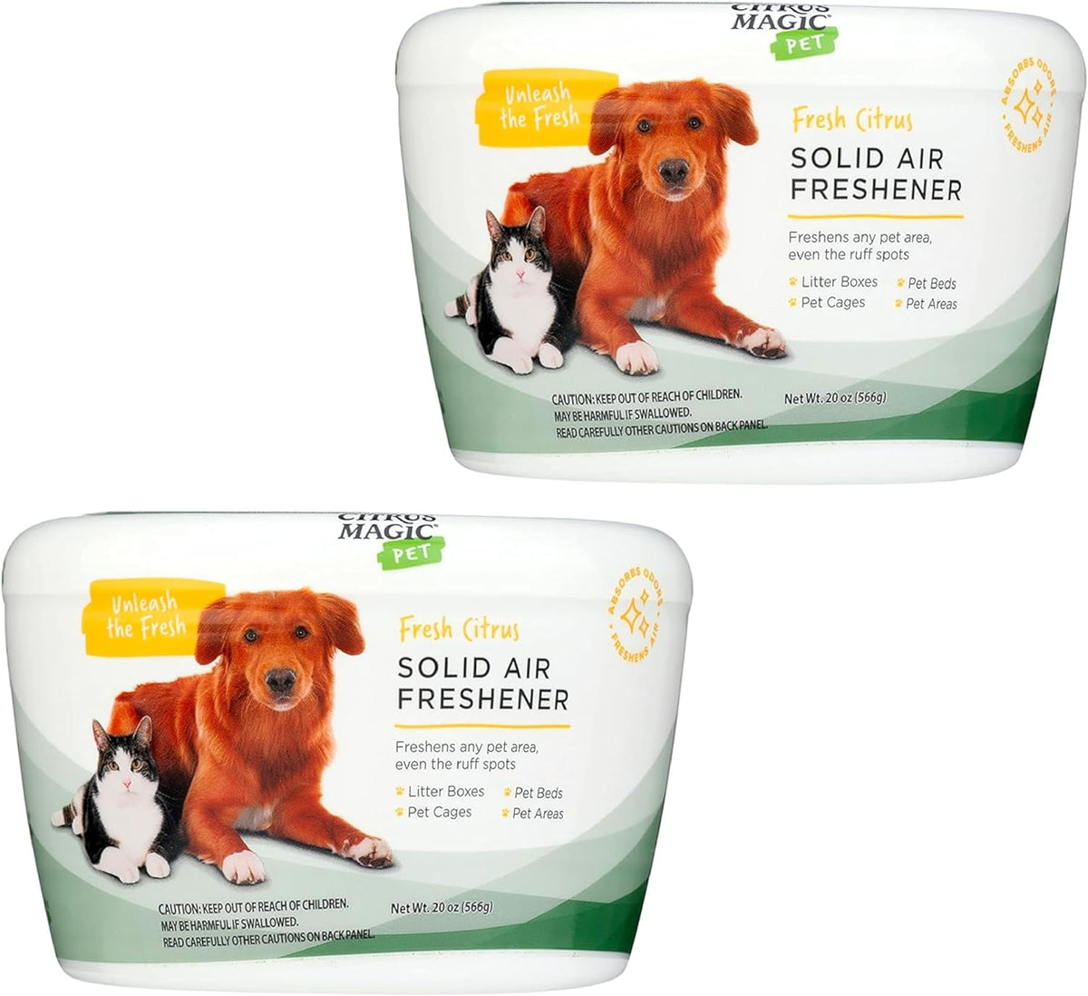 Citrus Magic Pet Solid Air Freshener, Pet Odor Eliminator for Home, Odor Absorber for Dog & Cat Areas and Litter Boxes, Fresh Citrus, 20 Ounces, 2-Pack