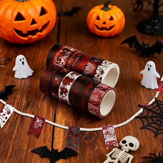 12 Rolls Halloween Washi Tape Bloody Printing Tapes Spooky Bloodstain Pattern Masking Tapes for Scrapbook Journal DIY Art Crafts Wrapping Decor 16.4FT