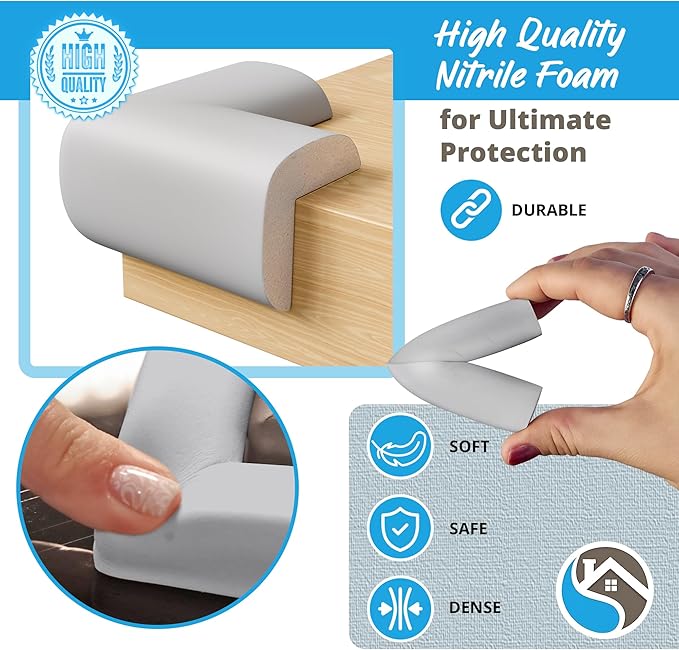 12-Pack Corner Protectors Baby Proof, Furniture Corner and Edge Safety Bumpers, Soft Rubber Foam Cushion Covers, 3M Taped Corner Guards, Baby Child Proofing Pads, Table Corner Protectors, Gray