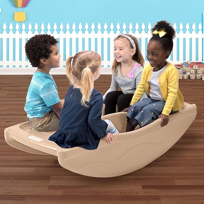 Simplay3 Two Sided Rock and Roll Teeter Totter Seesaw and Climbing Bridge, Fits up to Four Children and Kids for Rocking and Climbing - Indoor/Outdoor, Made in USA (Latte)