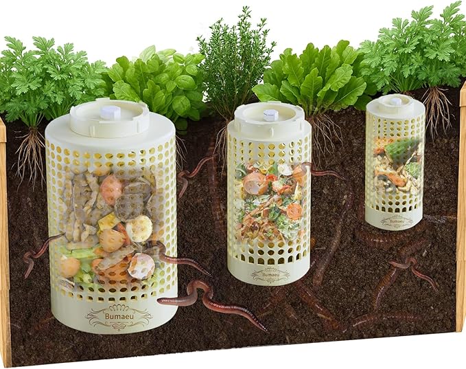 Underground Worm Farm, Garden Mini vermicomposting bin for use in Outdoor Gardening from Kitchen Food Waste, with Holes and lid11.81IN+10.23IN+8.38IN（3PC）