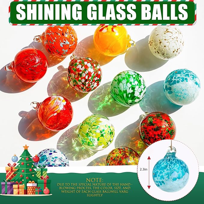 Hand Blown Glass Gazing Balls for Garden Hanging Friendship Balls Christmas Ball Ornaments for Xmas Tree Decoration (Blue - B)