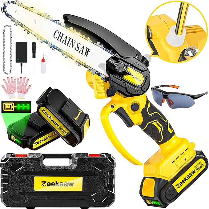 Cordless Mini Chainsaw 6 Inch, Auto Oiler &Tool-Box, One-Hand Handheld Electric Portable Chainsaw, Super Power Small Chain Saws 2x2000mAh Battery Operated, Hand Saw for Tree Wood Cutting Ranger