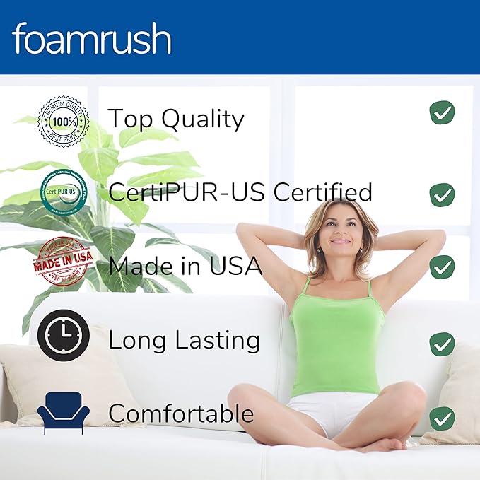 FoamRush 10" H x 24" W x 24" L Upholstery Foam Cushion High Density (Chair Cushion Square Foam for Dinning Chairs, Wheelchair Seat Cushion Replacement)