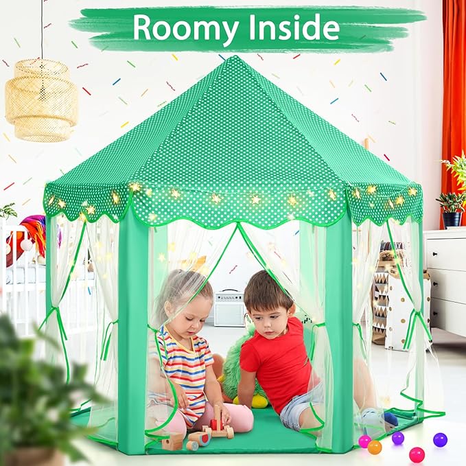 Monobeach Princess Tent Girls Green Large Playhouse Kids Castle Play Tent with Star Lights Gift Toy for Children Indoor and Outdoor Games