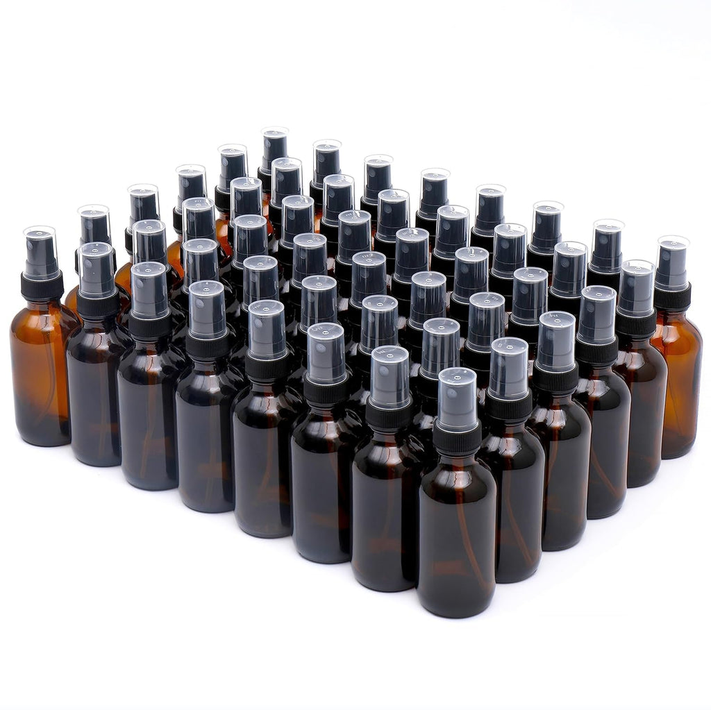 Amber Glass Small Spray Bottle 2 oz 48 Packs,Fine Mist Sprayer Small Clear Bottles,Refillable Containers mini spray bottles for Cleaning Solutions and Skin Care (Amber 48pcs)