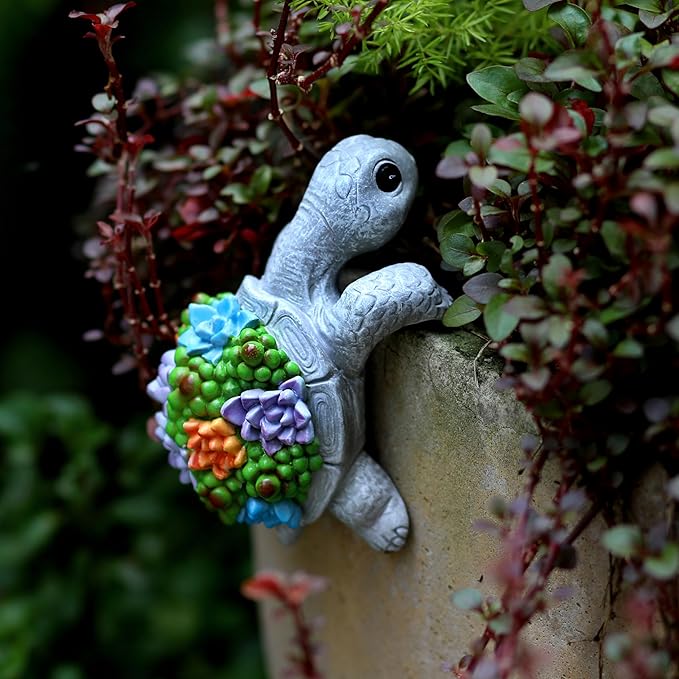 Cute Climbing Turtle Flowerpot Hug Statue, Resin Hanging Turtle Statue Flowerpot, Home Decoration, Garden Fence, Balcony, Patio, Lawn, Courtyard Ornaments