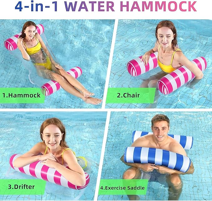 5 Pack Upgrated XL Water Pool Floats, 4-in-1 (Hammock, Saddle, Lounge Chair, Drifter) Multi-Purpose Water Pool Float, Non-Stick PVC Material