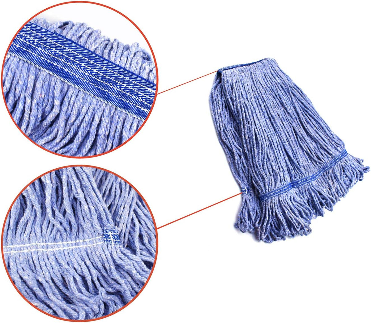 String Mop Heads Replacement Heavy Duty Commercial Grade Blue Cotton Looped End Wet Industrial Cleaning Mop Head Refills (4, Large)