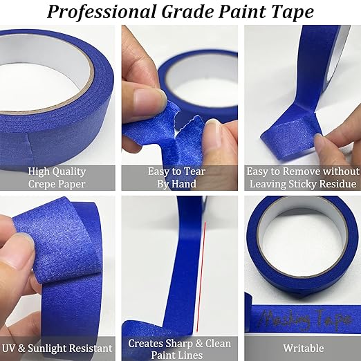 Blue Painters Tape, Masking Tapes, Premium Painter's Tape (88yd=4Rolls*0.94in*22yd), Adhesive Paint Tape for Wall Painting, DIY Artist Craft Arts, Decoration, Drafting, No Residue,Easy Removal