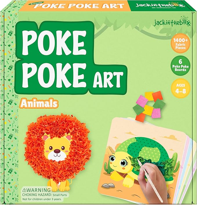 jackinthebox Poke Poke Art – Animals Theme, Mess-Free Fabric Art and Craft, Flower Pressing Kits, Gift for Kids, Girl Gifts, Boy Gift, Toys for Girls and Boys Ages 4 5 6 7 8