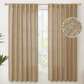 YoungsTex Burlap Linen Curtains 63 Inch Length for Living Room Window, Textured Semi Sheer Drapes Light Filtering with Rod Pocket Back Tab for Farmhouse Bedroom, Toffee, 52 X 63 Inch, 2 Panels