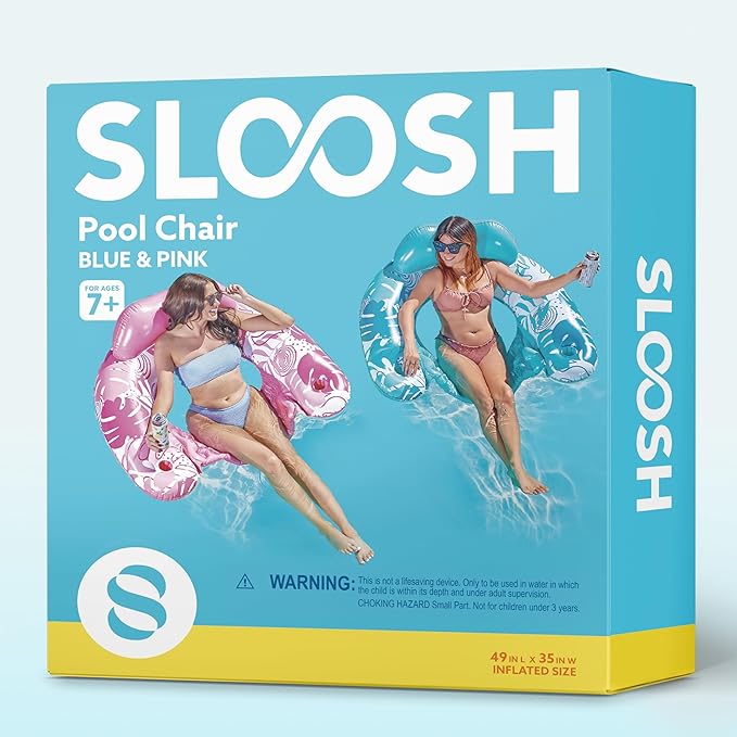 SLOOSH Inflatable Pool Floats Adult,2 Pack Pool Chairs with Cup Holders,Blow up Floats Chair,Hammock Noodle Mat for Relaxing Summer Water Fun Swimming Party Beach