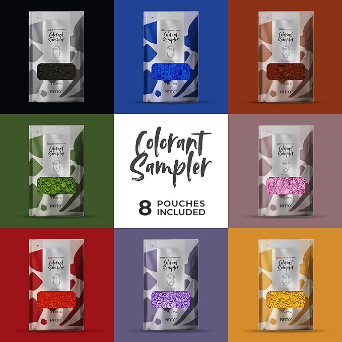 Pifito Oxide Pigment Colorants Sampler - 8 Beautiful Colors for Soap Making Supplies (.25 oz ea) - Red, Blue, Yellow, Pink, Green, Brown, Black, Violet - Bath Bombs Coloring Powder