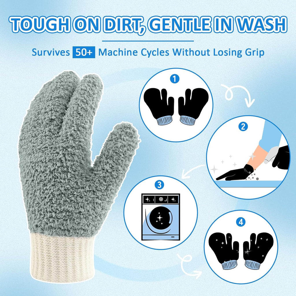 MIG4U Microfiber Dusting Gloves House Reusable Cleaning Glove for Blinds, Windows, Shutters, Furniture, and Car, Gray 2 Pairs S/M