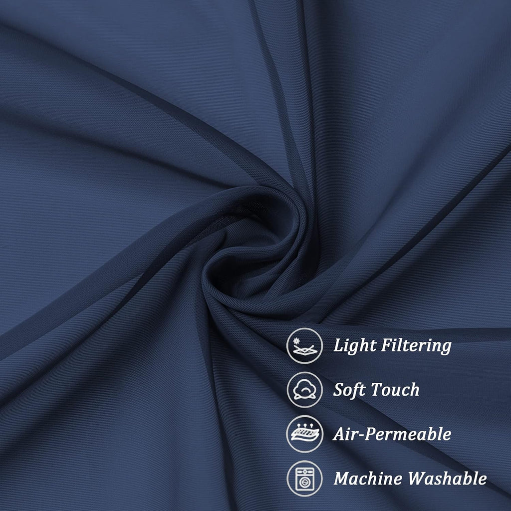 Chyhomenyc Sheer Window Curtains 108 inch Length 2 Panels Set, Airy Soft-Touching Rod Pocket Voile Drapes Backdrops Scarves for Living Room/Bedroom/Hotel/Patio, Each 42 W x 108 L, Navy Blue