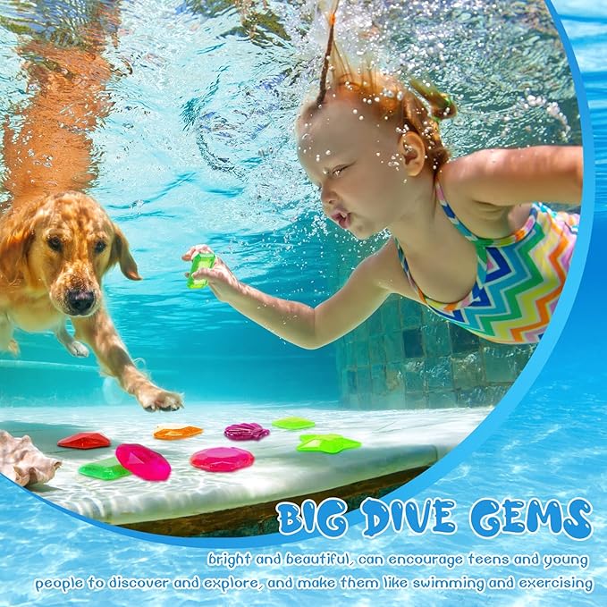 Zhanmai 16 Pcs Diving Gems Bath Toys Pool Sinking Diving Toys Crystals Summer Underwater Diamond for Kids Underwater Gemstone Swimming Training Gift Water Pool Games