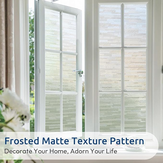 rabbitgoo Window Privacy Film, No Glue Frosted Glass Film, Static Cling UV Blocking Non Adhesive Reusable Heat Control Window Vinyl Clings for Home, Office, Frosted Silk, 23.6 x 78.7 Inches