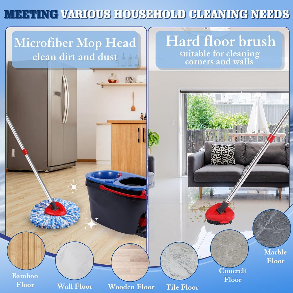 4 Packs Spin Mop Replacement Heads Compatible with Oceda RinseClean 2-Tank System, 30-58" Mop Handle,Mop Scrub Brush and Base Combo Set,Mopping Refills Easy to Replace and Cleaning