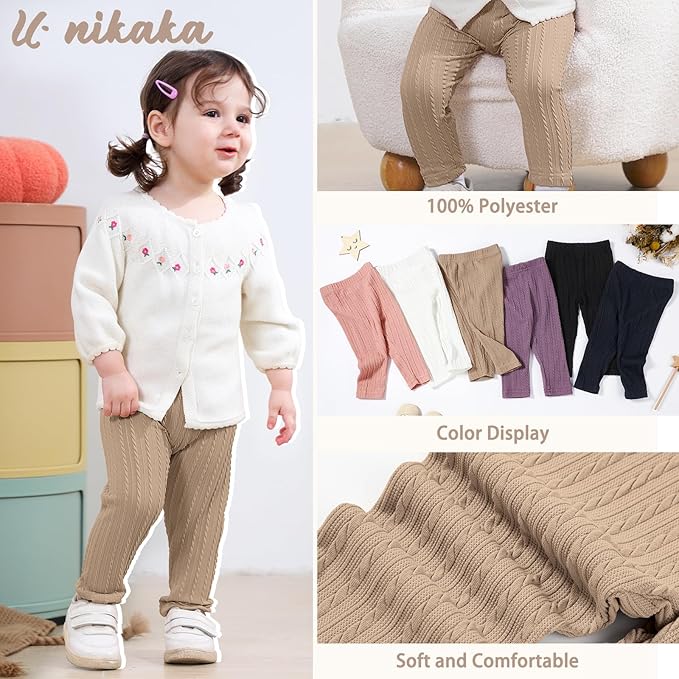 U·nikaka Toddler Baby Girls Pants Ribbed Infant Pants Leggings Toddler Baby Girl Bottoms Leggings 2 Packs