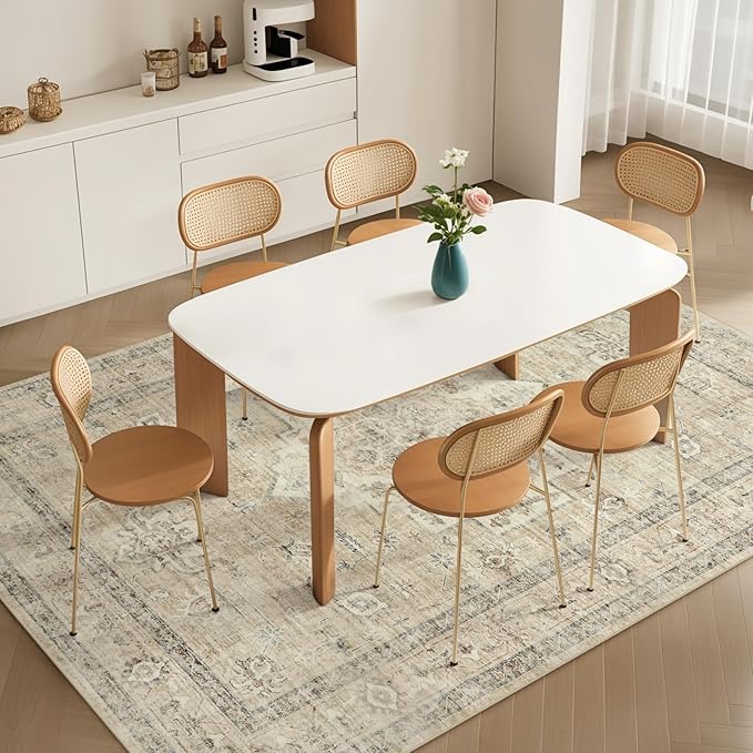 LIVEBOX Washable Area Rug 5x7 Rugs for Living Room Bedroom, Non-Slip Boho Neutral Carpet for Dining Room Office, Low-Pile Farmhouse Soft Carpets for Kids Nursery Room Playroom, Tan