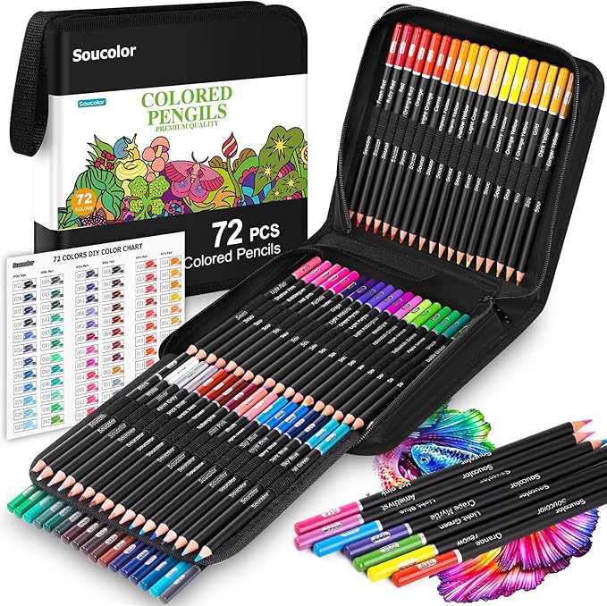 Soucolor 72-Colors Premium Artist Colored Pencils Set with Zippered Case for School Preppy Supplies, Drawing Kit Art Supplies for College Students